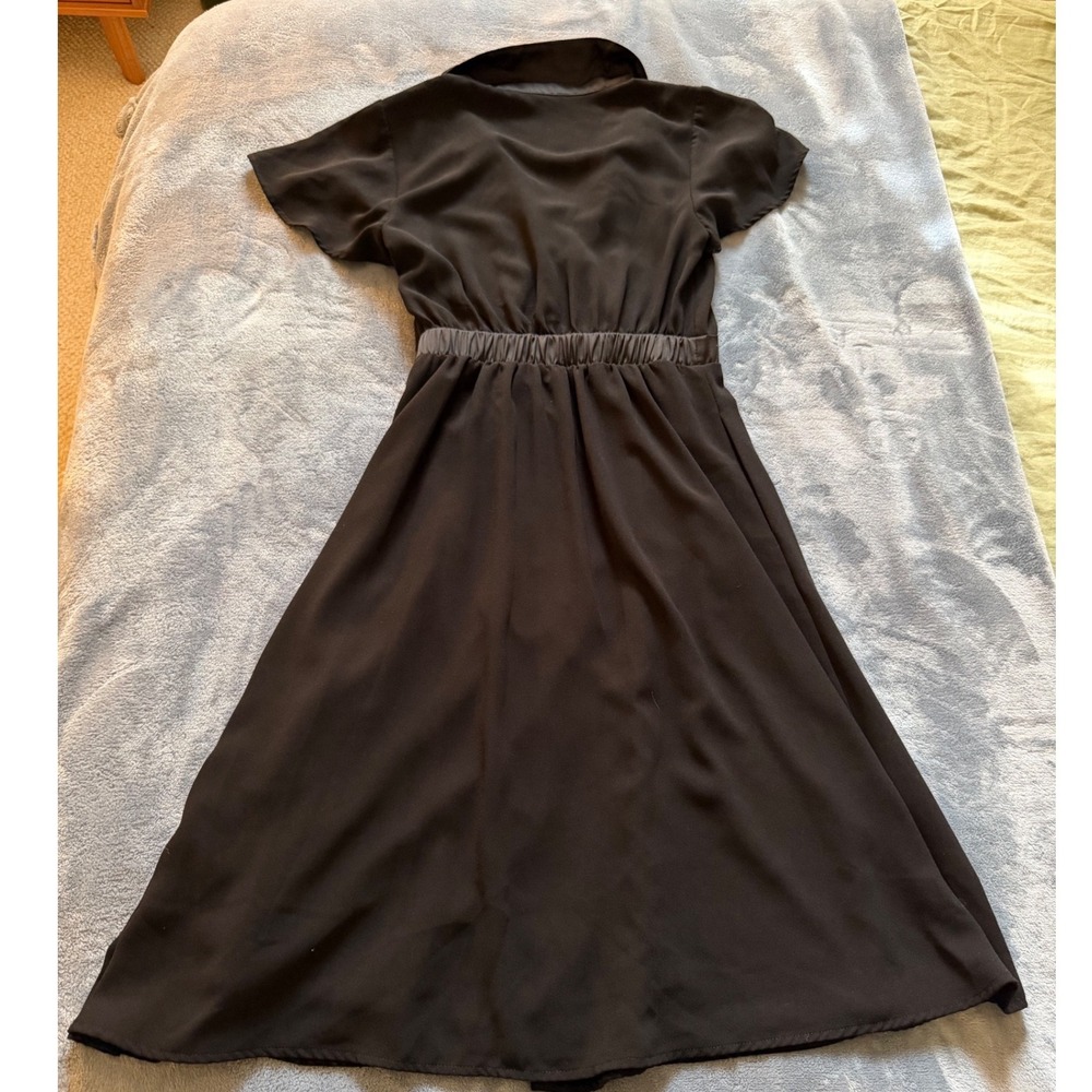 ModCloth Black Satin Collar Double Breasted Midi Dress Small Tuxedo Style - Picture 11 of 13